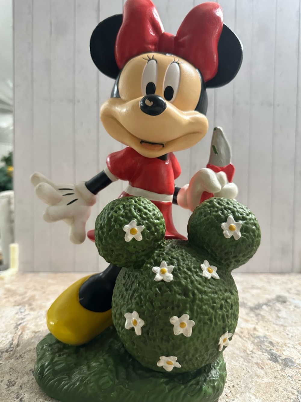 Disney Minnie Mouse Red Bow Garden Figurine with Green Topiary